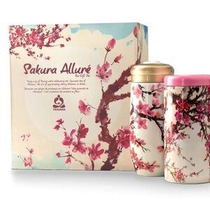 Teavana Sakura Allure Tea Gift Set: Hand Painted Ceramic Tumbler & Tea Tin.